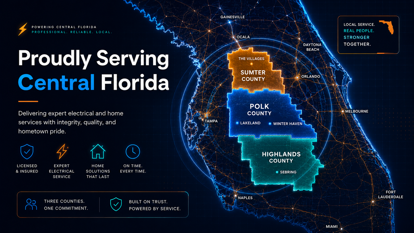 Barnes Electric service area map — Polk, Highlands and Sumter counties, Central Florida